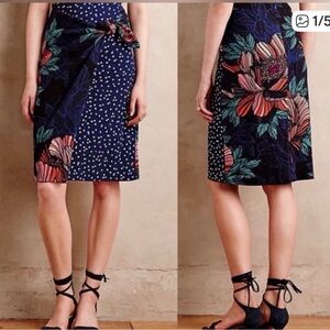 Anthropologie Maeve Navy and Floral Pencil Skirt